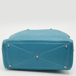 Pre Owned Hermes Bleu Jean Taurillon Clemence Leather Victoria II Fourre Tout 35 Bag