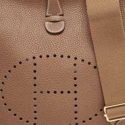 Pre Owned Hermes Gold Taurillon Clemence Leather Evelyne III PM Bag