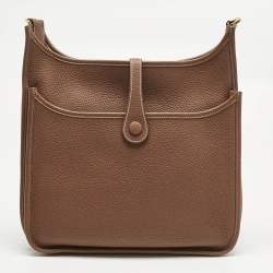 Pre Owned Hermes Gold Taurillon Clemence Leather Evelyne III PM Bag