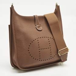 Pre Owned Hermes Gold Taurillon Clemence Leather Evelyne III PM Bag