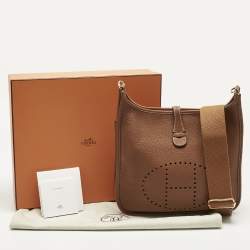 Pre Owned Hermes Gold Taurillon Clemence Leather Evelyne III PM Bag