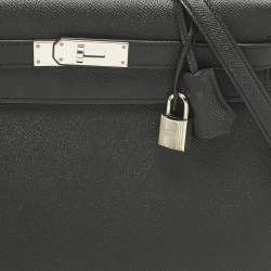 Pre Owned Hermes Noir Epsom Leather Palladium Finish Kelly Sellier 32 Bag