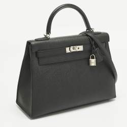 Pre Owned Hermes Noir Epsom Leather Palladium Finish Kelly Sellier 32 Bag