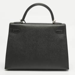 Pre Owned Hermes Noir Epsom Leather Palladium Finish Kelly Sellier 32 Bag