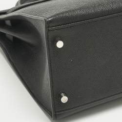 Pre Owned Hermes Noir Epsom Leather Palladium Finish Kelly Sellier 32 Bag