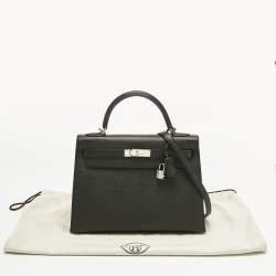 Pre Owned Hermes Noir Epsom Leather Palladium Finish Kelly Sellier 32 Bag