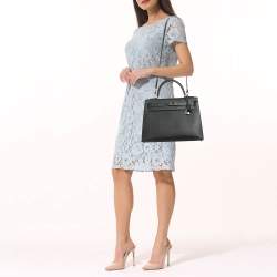 Pre Owned Hermes Noir Epsom Leather Palladium Finish Kelly Sellier 32 Bag