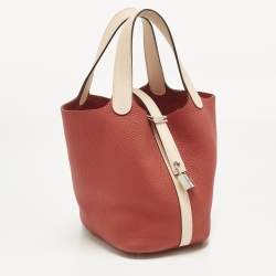 Pre Owned Hermes Rouge Tomate/Rose Elegante Taurillon Clemence Leather Picotin Lock 18 Bag