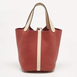 Pre Owned Hermes Rouge Tomate/Rose Elegante Taurillon Clemence Leather Picotin Lock 18 Bag