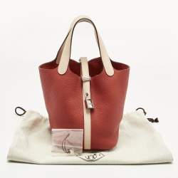 Pre Owned Hermes Rouge Tomate/Rose Elegante Taurillon Clemence Leather Picotin Lock 18 Bag
