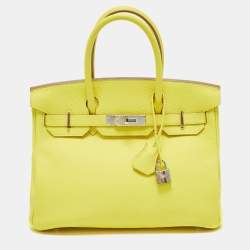 Pre Owned Hermes Lime Togo Leather Palladium Finish Birkin 30 Bag