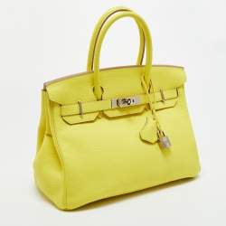 Pre Owned Hermes Lime Togo Leather Palladium Finish Birkin 30 Bag