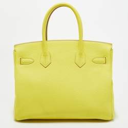 Pre Owned Hermes Lime Togo Leather Palladium Finish Birkin 30 Bag