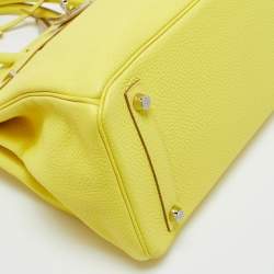 Pre Owned Hermes Lime Togo Leather Palladium Finish Birkin 30 Bag
