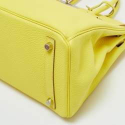 Pre Owned Hermes Lime Togo Leather Palladium Finish Birkin 30 Bag