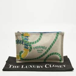 Pre Owned Hermes Beige Printed Bain Canvas Case