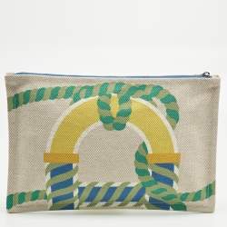 Pre Owned Hermes Beige Printed Bain Canvas Case