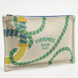 Pre Owned Hermes Beige Printed Bain Canvas Case