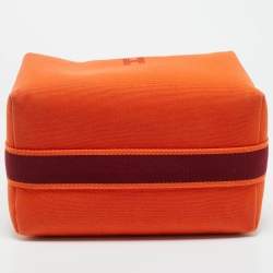 Pre Owned Hermes Orange Feu Canvas Large Bride-a-Brac Pouch