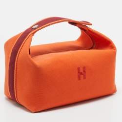 Pre Owned Hermes Orange Feu Canvas Large Bride-a-Brac Pouch