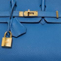 Pre Owned Hermes Bleu Zellige Togo Leather Gold Finish Birkin 25 Bag