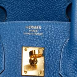 Pre Owned Hermes Bleu Zellige Togo Leather Gold Finish Birkin 25 Bag