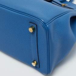 Pre Owned Hermes Bleu Zellige Togo Leather Gold Finish Birkin 25 Bag