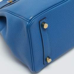 Pre Owned Hermes Bleu Zellige Togo Leather Gold Finish Birkin 25 Bag