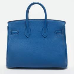 Pre Owned Hermes Bleu Zellige Togo Leather Gold Finish Birkin 25 Bag