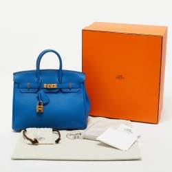 Pre Owned Hermes Bleu Zellige Togo Leather Gold Finish Birkin 25 Bag