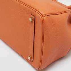 Pre Owned Hermes Orange Togo Leather Gold Finish Birkin 35 Bag