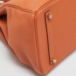 Pre Owned Hermes Orange Togo Leather Gold Finish Birkin 35 Bag