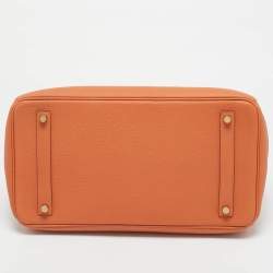 Pre Owned Hermes Orange Togo Leather Gold Finish Birkin 35 Bag