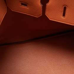 Pre Owned Hermes Orange Togo Leather Gold Finish Birkin 35 Bag