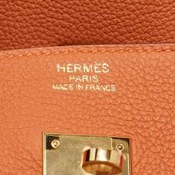 Pre Owned Hermes Orange Togo Leather Gold Finish Birkin 35 Bag