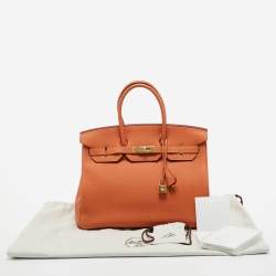 Pre Owned Hermes Orange Togo Leather Gold Finish Birkin 35 Bag