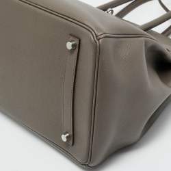 Pre Owned Hermes Etain Epsom Leather Palladium Finish Birkin 35 Bag