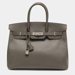 Pre Owned Hermes Etain Epsom Leather Palladium Finish Birkin 35 Bag