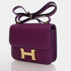 Pre Owned Hermes Mini Constance 18 Anemone Evercolor Shoulder Bag
