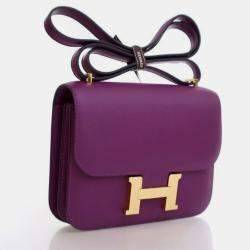 Pre Owned Hermes Mini Constance 18 Anemone Evercolor Shoulder Bag