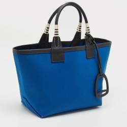 Pre Owned Hermes Bleu de France/Caban Militaire Canvas and Swift Leather Steeple 25 Bag