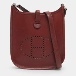 Pre Owned Hermes Rouge Grenat Box Calf Long Strap Evelyne TPM Bag