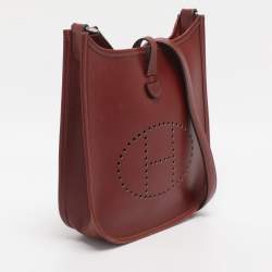 Pre Owned Hermes Rouge Grenat Box Calf Long Strap Evelyne TPM Bag