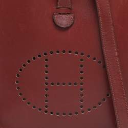 Pre Owned Hermes Rouge Grenat Box Calf Long Strap Evelyne TPM Bag