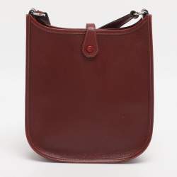 Pre Owned Hermes Rouge Grenat Box Calf Long Strap Evelyne TPM Bag