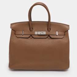 Pre Owned Hermes Alezan Taurillon Clemence Leather Palladium Finish Birkin 35 Bag