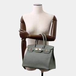Pre Owned Hermes Birkin  Size 30 Vert Amand Togo Leather Bag 