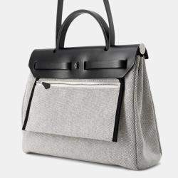 Pre Owned Hermes Herbag Zip Size PM Pegasus Pop Black/Blue Indigo/Ecru Toile H Vache Hunter Leather 