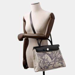 Pre Owned Hermes Herbag Zip Size PM Pegasus Pop Black/Blue Indigo/Ecru Toile H Vache Hunter Leather 