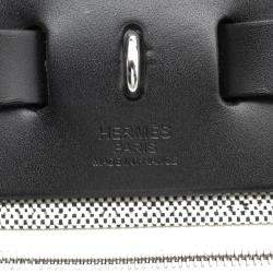 Pre Owned Hermes Herbag Zip Size PM Pegasus Pop Black/Blue Indigo/Ecru Toile H Vache Hunter Leather 
